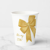 Eleganter White and Gold Glitzer Bow Birthday Pappbecher (Vorderseite)
