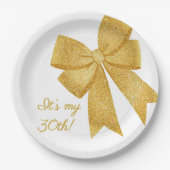 Eleganter White and Gold Glitzer Bow Birthday Pappteller (Vorderseite)