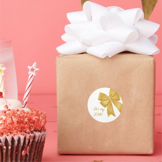 Eleganter White and Gold Glitzer Bow Birthday Runder Aufkleber (Party)