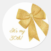 Eleganter White and Gold Glitzer Bow Birthday Runder Aufkleber (Vorderseite)
