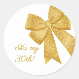 Eleganter White and Gold Glitzer Bow Birthday Runder Aufkleber