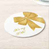 Eleganter White and Gold Glitzer Bow Birthday Runder Pappuntersetzer (Angewinkelt)