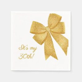 Eleganter White and Gold Glitzer Bow Birthday Serviette