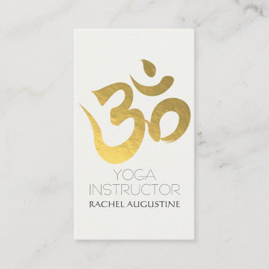 Eleganter White and Gold Om Symbol Yoga Instructor Visitenkarte (Vorderseite)