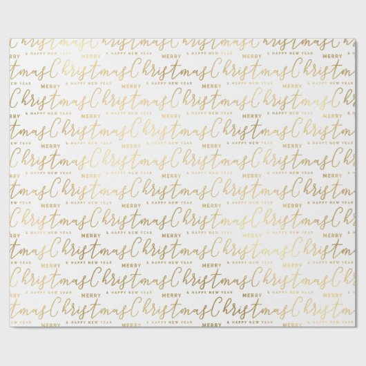 Eleganter White and Gold Script Frohe Weihnachtssc Geschenkpapier (Flach)