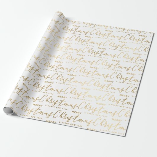 Eleganter White and Gold Script Frohe Weihnachtssc Geschenkpapier (Ungerollt)