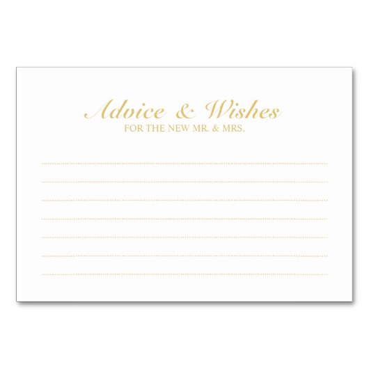 Eleganter White and Gold Wedding Advice und Wünsch Tischnummer (Vorderseite)