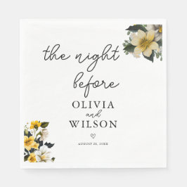 Eleganter White and Yellow Floral Wedding Cocktail Serviette