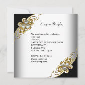 Eleganter White Black Gold Pearl Geburtstag Einladung (Rückseite)