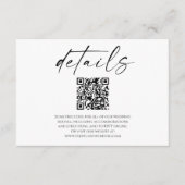 Eleganter White Black QR Code Hochzeitsdetails Begleitkarte (Vorderseite)