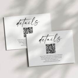 Eleganter White Black QR Code Hochzeitsdetails Begleitkarte