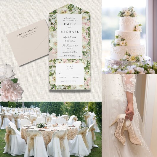 Eleganter White Blush Peony Garden Hochzeit Programm