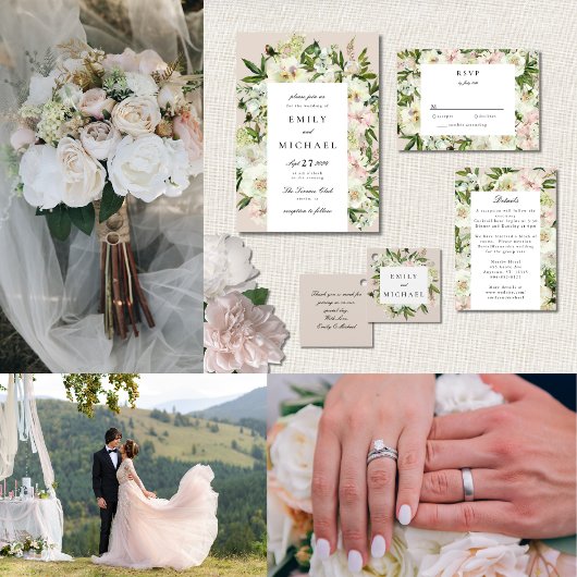 Eleganter White Blush Peony Garden Hochzeit Programm