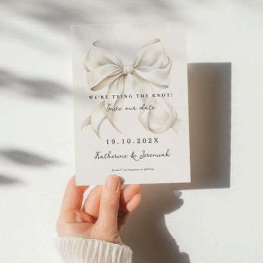 Eleganter White Bow Save the Date mit Foto