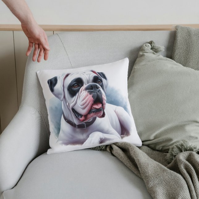 Eleganter White Boxer Dog - Wasserfarbstil Kissen (Von Creator hochgeladen)