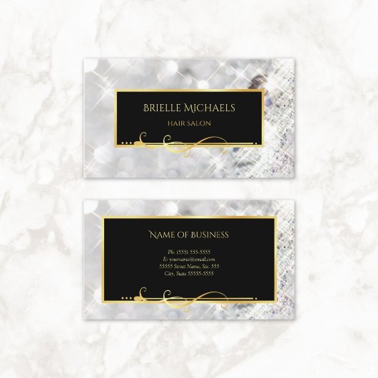 Eleganter White Diamonds Gold Filigree Hair Salon Visitenkarte