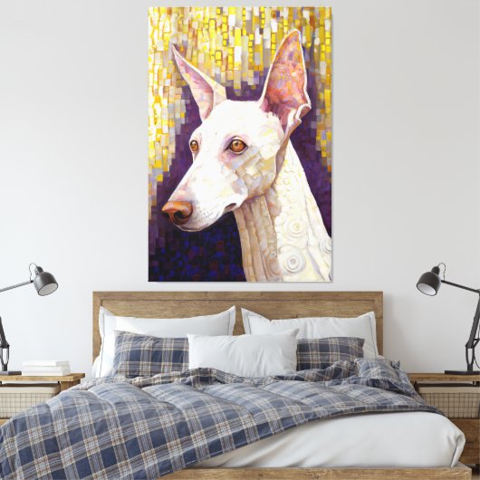 Eleganter White Dog Mosaic Gold Klimt Style Leinwanddruck (Insitu (Schlafzimmer))