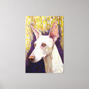Eleganter White Dog Mosaic Gold Klimt Style Leinwanddruck