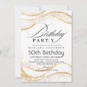 Eleganter White Dusty Gold Glitzer 50. Geburtstag Einladung (Vorderseite)