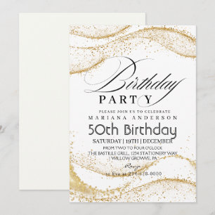 Eleganter White Dusty Gold Glitzer 50. Geburtstag Einladung
