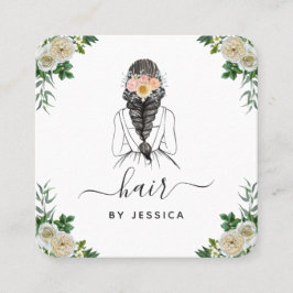 Eleganter White Floral Bride Haarbstyle Braid QR C Quadratische Visitenkarte