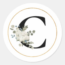 Eleganter White Floral Monogram Letter C auf Weiß