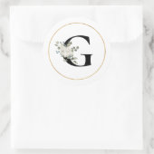 Eleganter White Floral Monogram Letter G auf Weiß Runder Aufkleber (Tasche)