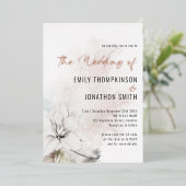 Eleganter White Florals Watercolor QR Code Hochzei Folieneinladung (Stehend vorne)