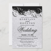 Eleganter White Glitzer, Black & Silver Wedding In Einladung (Vorderseite)