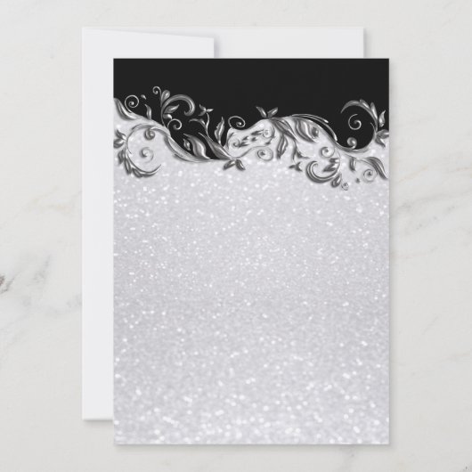 Eleganter White Glitzer, Black & Silver Wedding In Einladung (Rückseite)