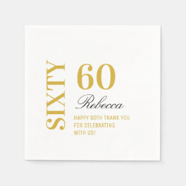 Eleganter White & Gold 60 Geburtstagsparty Cocktai Serviette