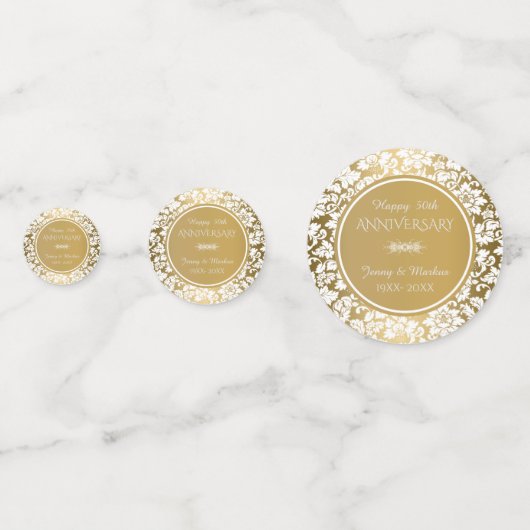 Eleganter White & Gold Damask Konfetti (Vorderseiten)