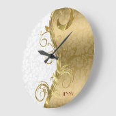 Eleganter White Gold Damaskus Gold Wirbel Große Wanduhr (Winkel)