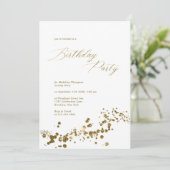 Eleganter White Gold Dust Confetti Erwachsene Gebu Einladung (Stehend Vorderseite)