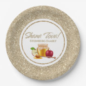 Eleganter White Gold Glitzer Jewish Rosh Hashanah Pappteller (Vorderseite)