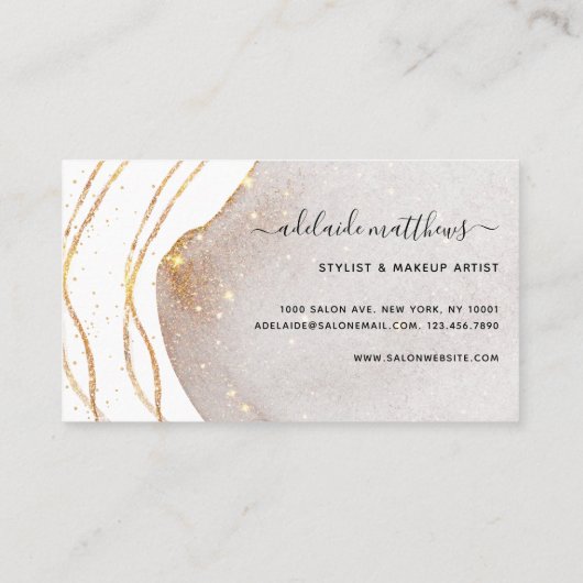 Eleganter White Gold Glitzer Signature Script Agat Visitenkarte (Rückseite)