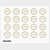 Eleganter White & Gold Hochzeitsticker mit Monogra Runder Aufkleber (Blatt)