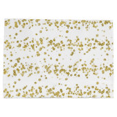 Eleganter White & Gold Imitate-Glitzer Polka Dot Große Geschenktüte (Rückseite)