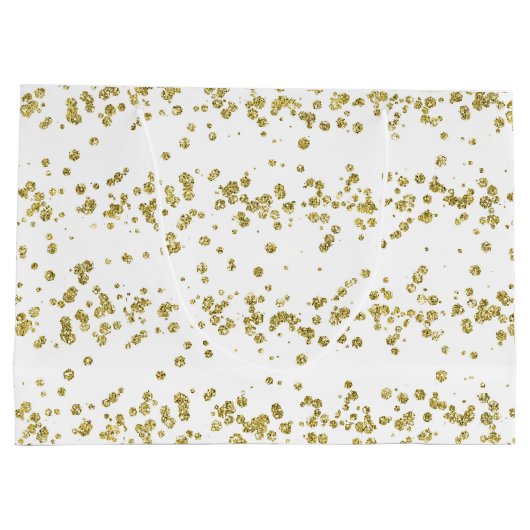 Eleganter White & Gold Imitate-Glitzer Polka Dot Große Geschenktüte (Rückseite)