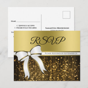 Eleganter White & Gold Ribbon glamouröse Hochzeit  Postkarte