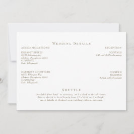 Eleganter White & Gold Text Hochzeitsdetails Einladung