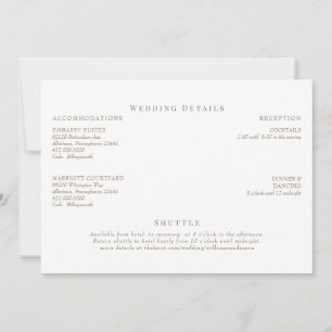 Eleganter White & Gold Text Hochzeitsdetails Einladung