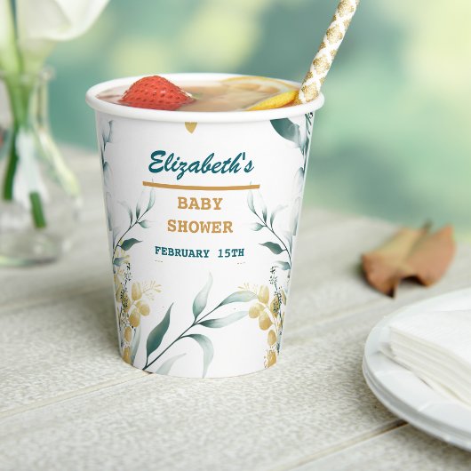 Eleganter White & Green Baby Duwer Paper Cups Temp Pappbecher