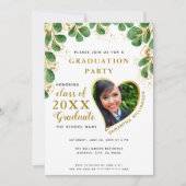 Eleganter White Green Gold 2025 Foto Abschluss Einladung (Vorderseite)