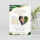 Eleganter White Green Gold Agate 2025 Abschluss Einladung (Stehend Vorderseite)