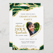 Eleganter White Green Gold Agate 2025 Abschluss Einladung (Vorne/Hinten)