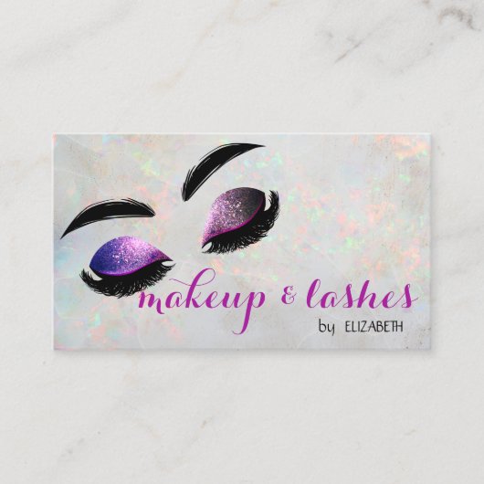 Eleganter White Iridescent Opal Glitzer Lashes Visitenkarte (Vorderseite)