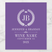 Eleganter White Laurel Wreath auf Lila Weinetikett (Einzelnes Label)