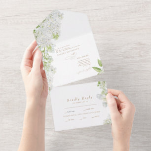 Eleganter White Lilac Floral Wedding Gold Text All In One Einladung
