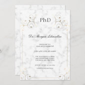 Eleganter White Marble Gold PhD Abschluss Einladung (Vorne/Hinten)